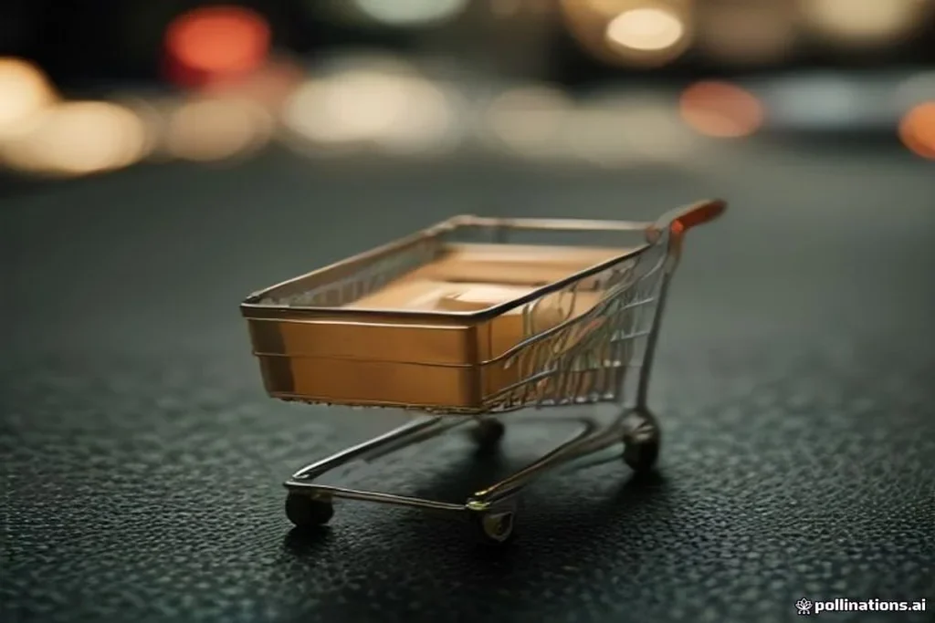 Miniaturowy wózek sklepowy połączony świecącymi liniami z małymi pudełkami
