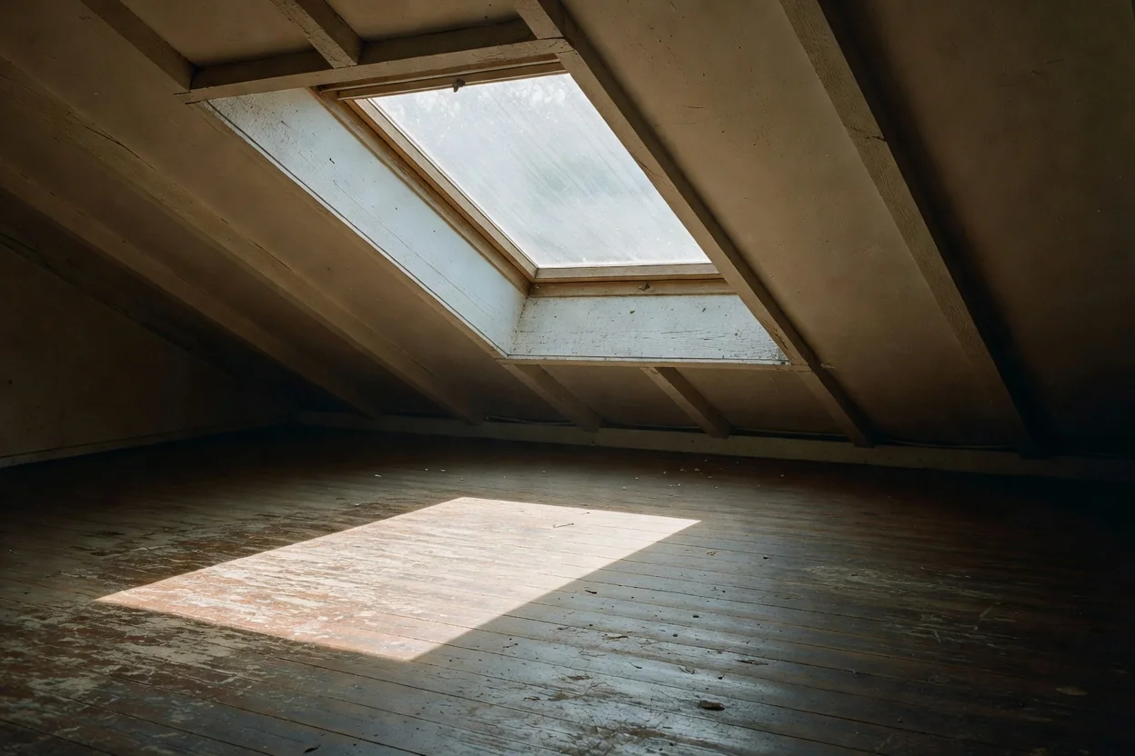 Overhead view of a modern skylight installation showing laminated glass layers and protective framing